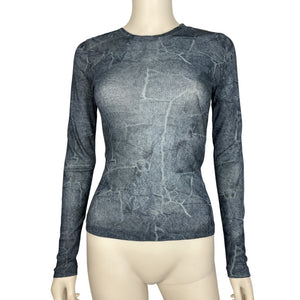 Ganni Sheer Blue Printed Mesh Top Size 34 EU / US 2