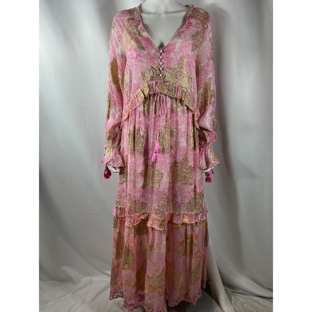 Hemant And Nandita 'Kaftan' Pink Viscose Dress Size S