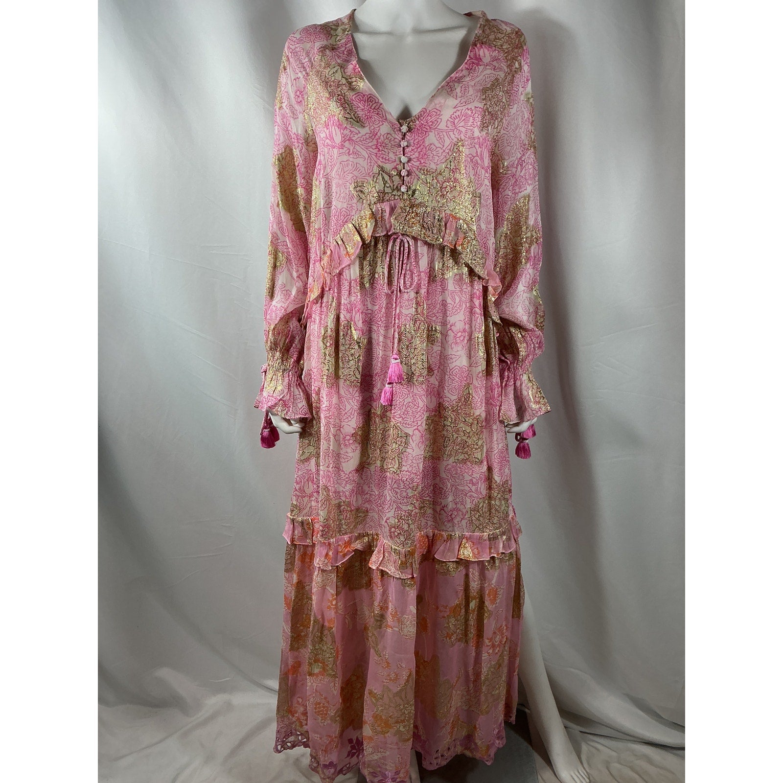 Hemant And Nandita 'Kaftan' Pink Viscose Dress Size S