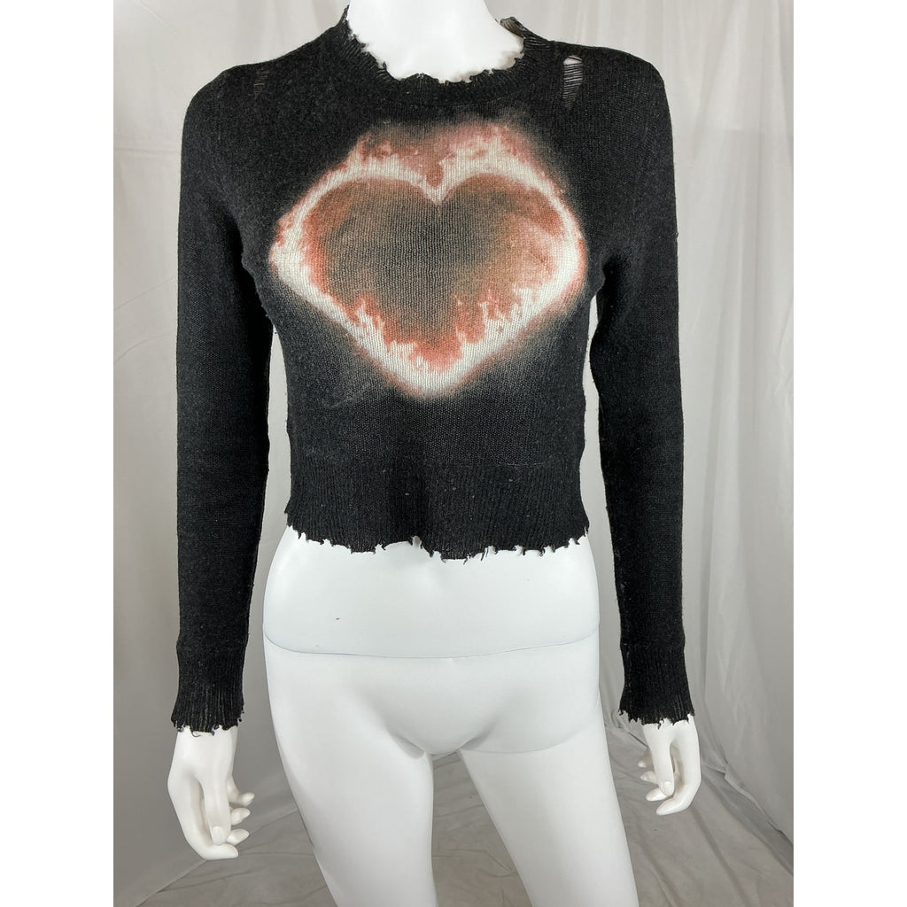R13 'Flaming' Black Cashmere Heart Baby Crewneck Size S
