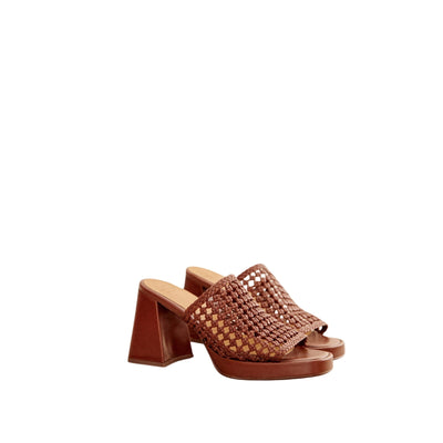 Sézane Brown Leather High Annalisa Mules Size 9