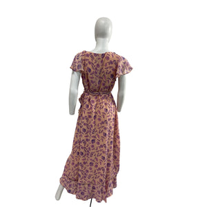 HATCH X A Pea In The Pod Feminine Peach Floral Flutter Sleeve Wrap Dress Size S