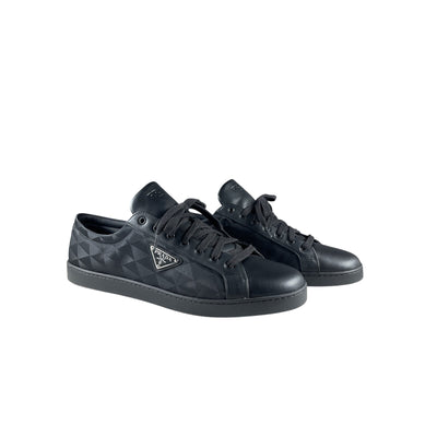Prada Black Leather And Re-Nylon Sneakers Size 12.5
