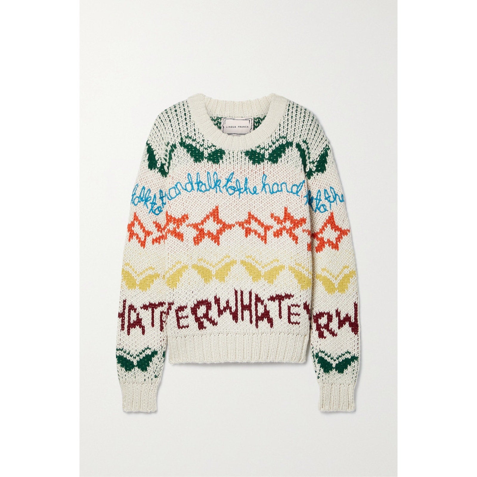 Lingua Franca 'Whatever' White Alpaca Wool Blend Jacquard Long Sleeve Sweater Size S