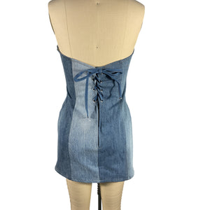 Eb Denim Strapless Blue Corset Back Mini Dress Size M