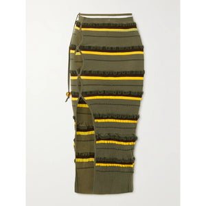 Jacquemus 'Concha' Green Cutout Striped Seersucker Midi Skirt Size M - NWT