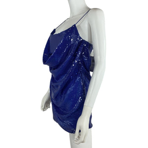Alex Perry Sequined Ultramarine Open Back Drape Mini Dress Size US 4 / UK 8 - NWT