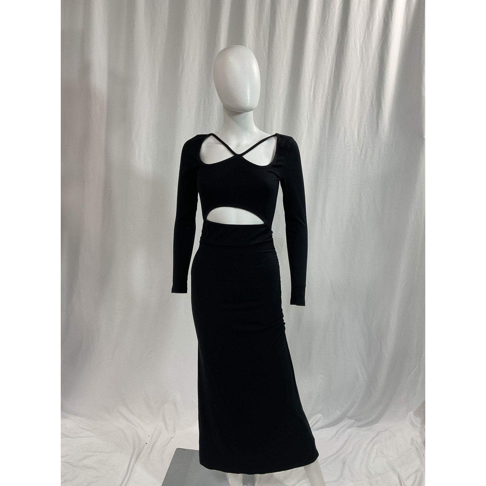 Simkhai 'Maisha' Black Cut-Out Rib Knit Midi Dress Size S