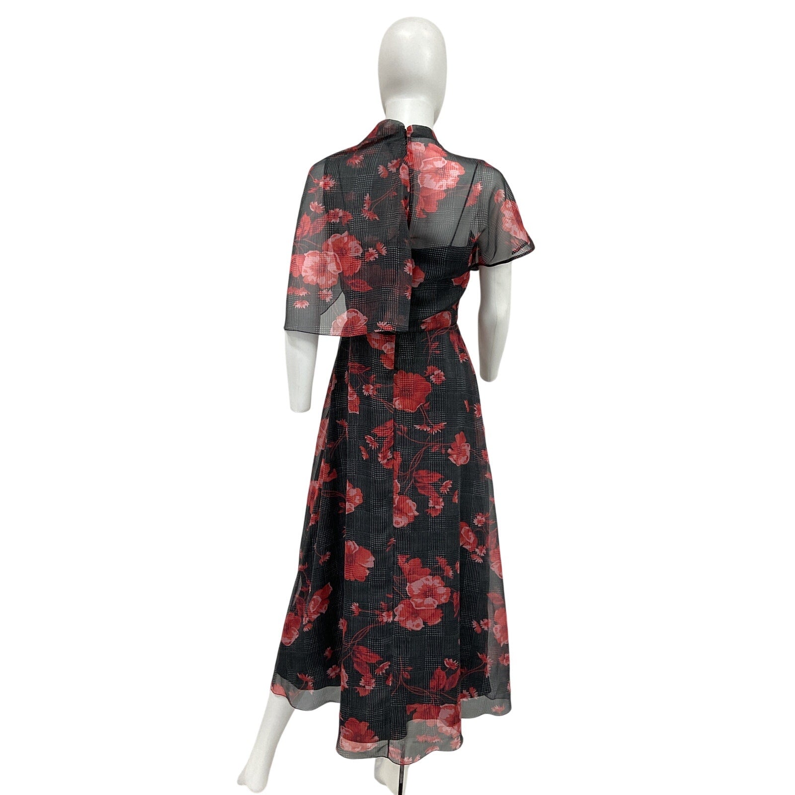 Lela Rose Floral Printed Glenn Black Polyester Plaid Chiffon Draped Bodice A-Line Dress Size 6 - NWT