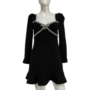 Self-Portrait Embellished Black Bow Trim Mini Dress Size 4 UK / US 0