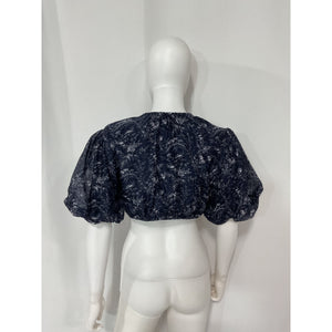 Sir. 'Caprice' Black Puff-Sleeve Cropped Cotton Top Size 4