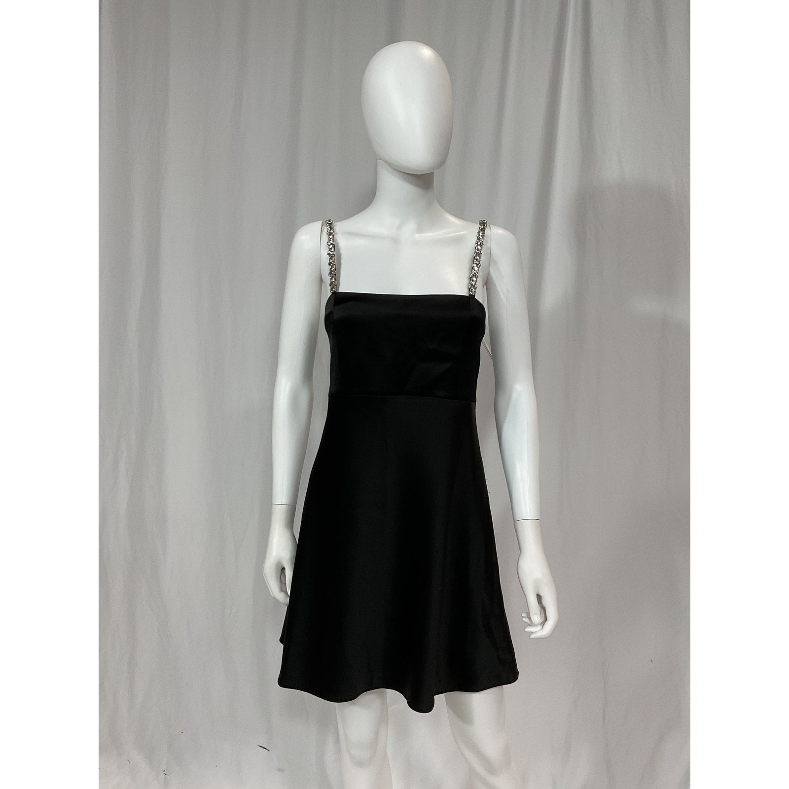 Alice + Olivia Black Sutton Crystal Embellished Strap Satin Mini Dress Size 4 - NWT