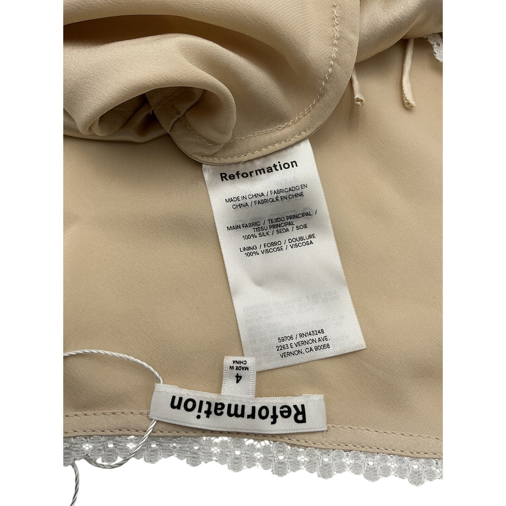 Reformation 'Cherry' Beige Silk Top Size 4