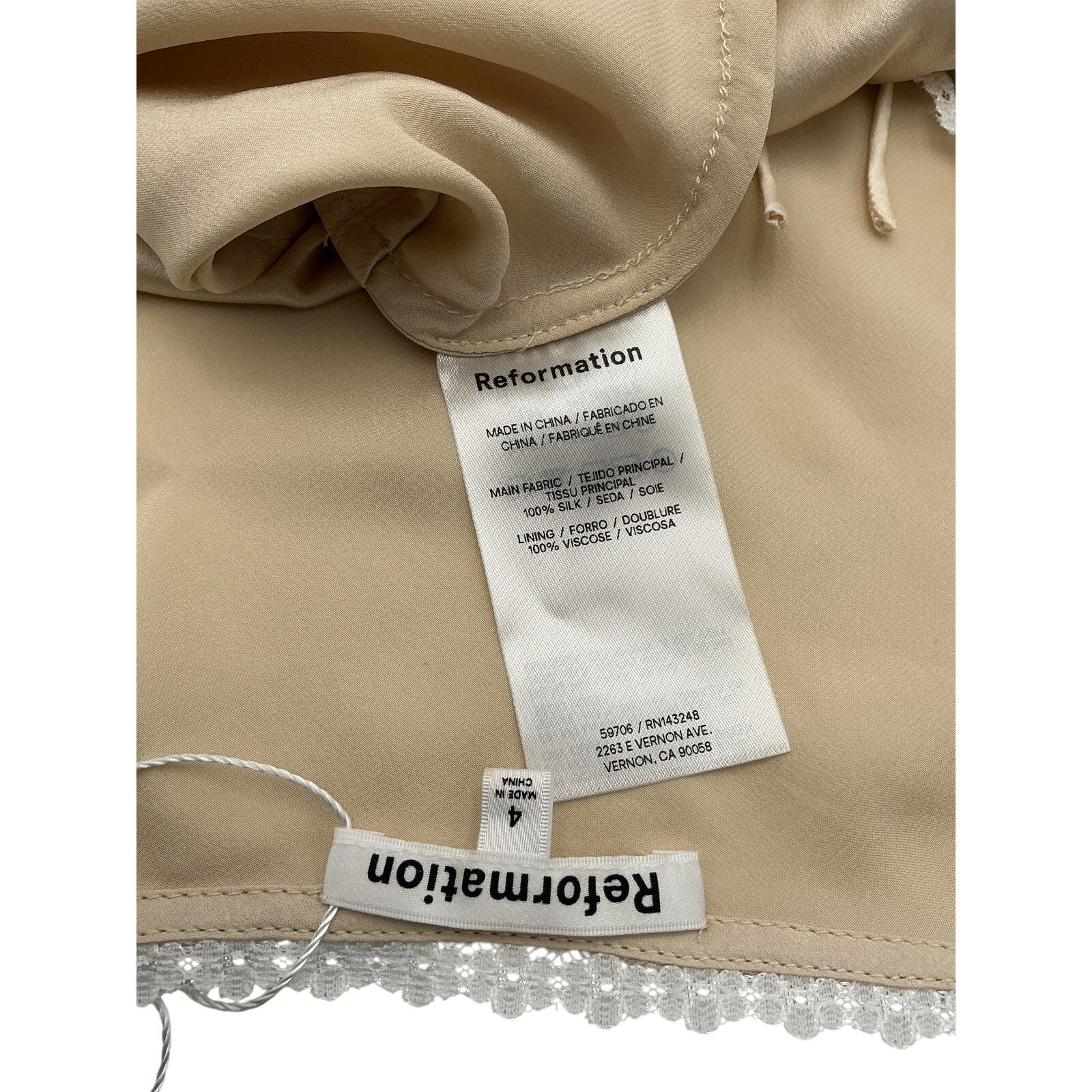 Reformation 'Cherry' Beige Silk Top Size 4