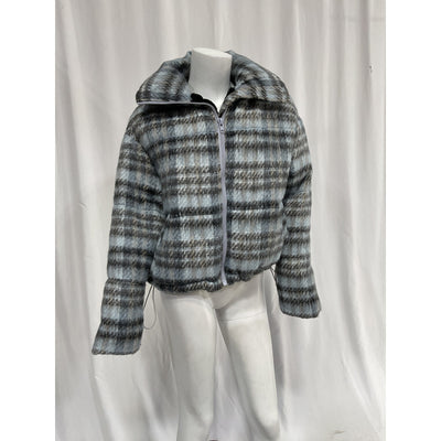 Apparis 'Josh' Blue Qulited Plaid Faux Fur Jacket Size S