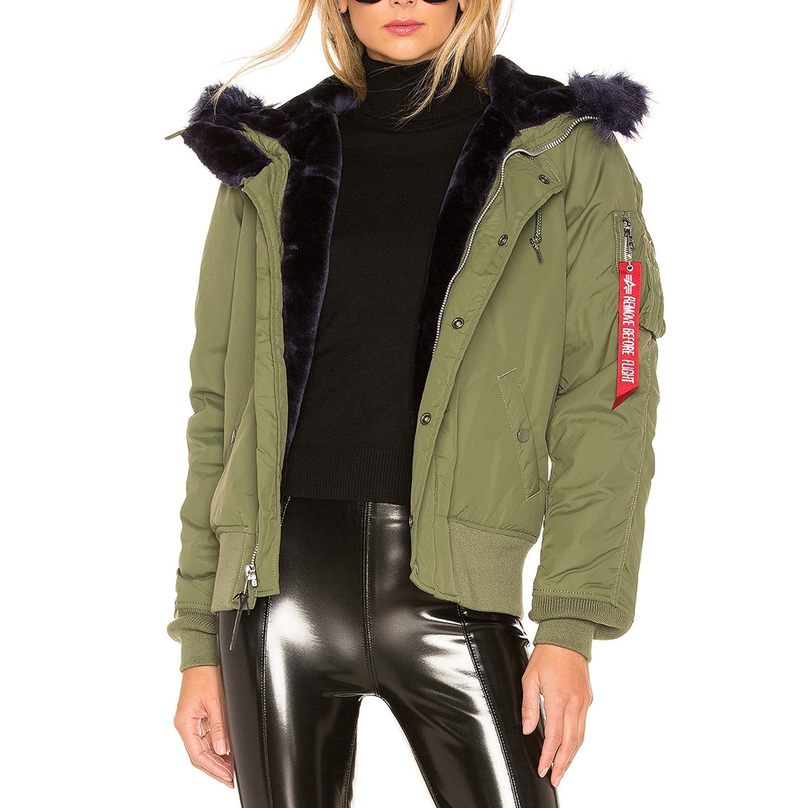 Alpha Industries N-2b Impact Green Nylon Parka With Faux Fur Trim Jacket Size S