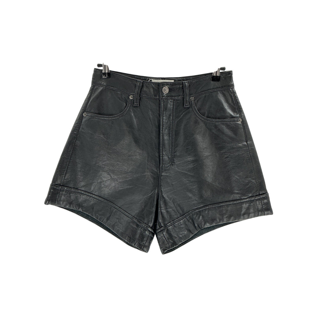 Agolde 'Angled' Black Leather Hem Short Size 26
