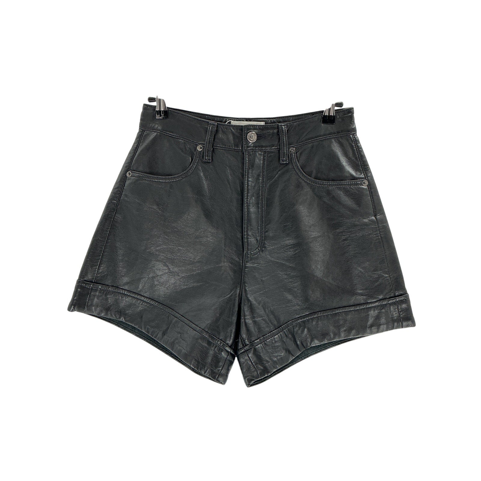 Agolde 'Angled' Black Leather Hem Short Size 26