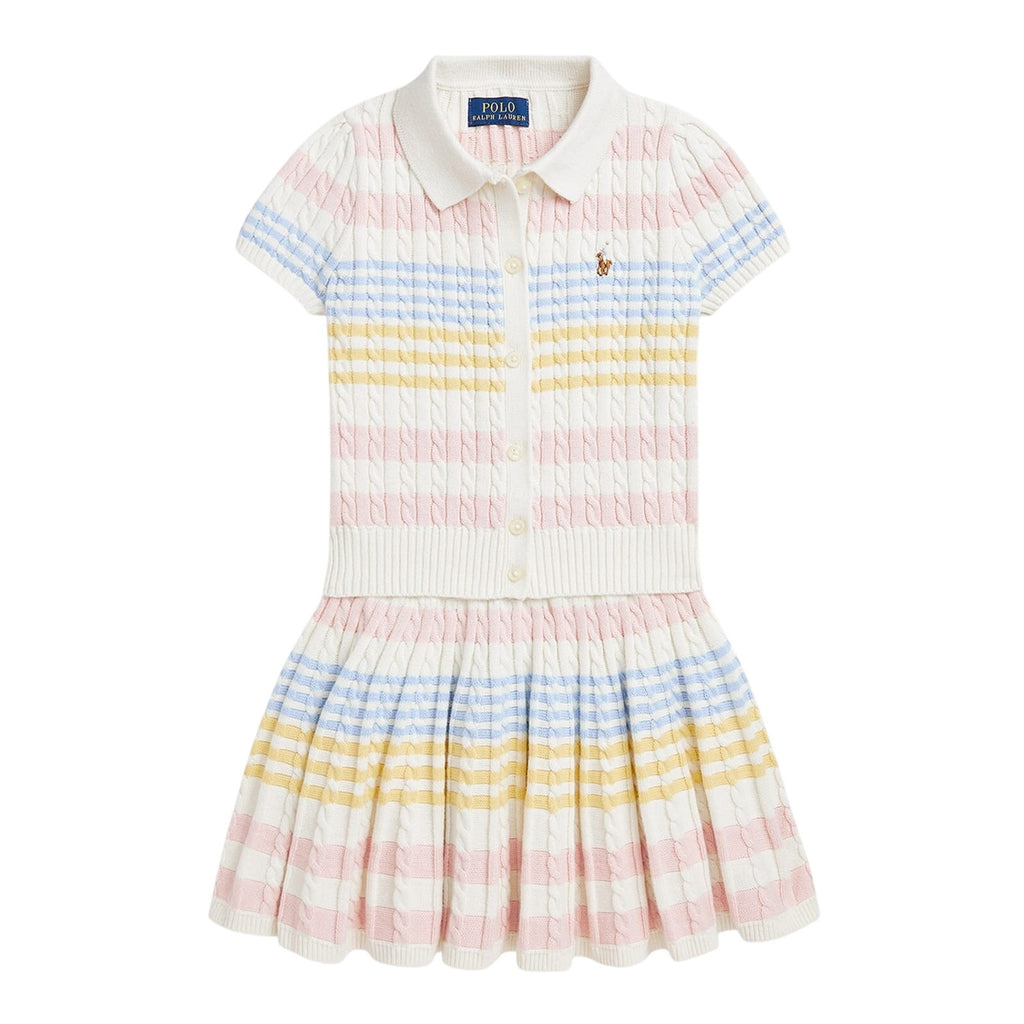 Polo Ralph Lauren Pink Cotton Striped Cable Knit Sweater Set Size 3