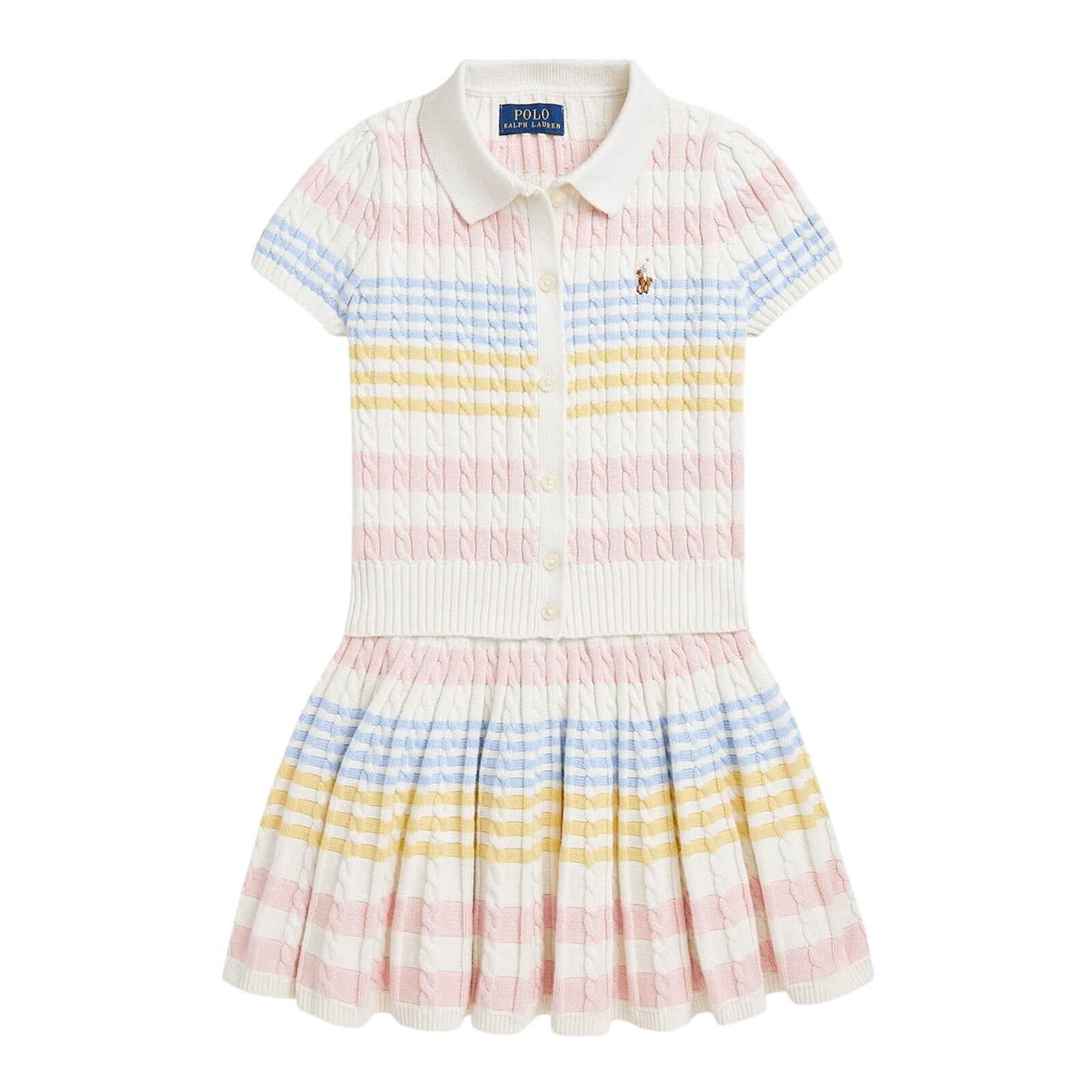 Polo Ralph Lauren Pink Cotton Striped Cable Knit Sweater Set Size 3