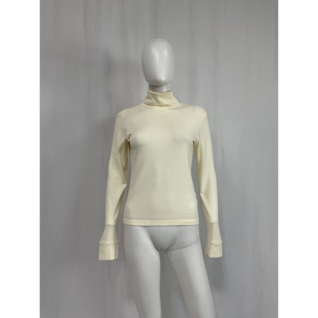 Donni. 'The Baby' White Cotton Rib Turtleneck Size M