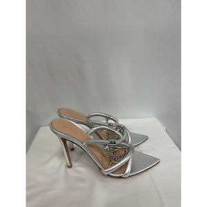 Gianvito Rossi Silver Nappa Leather & Silk Heels Size 7