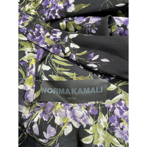 Norma Kamali Draped Floral-Print Black Polyester Georgette Gown Size XS