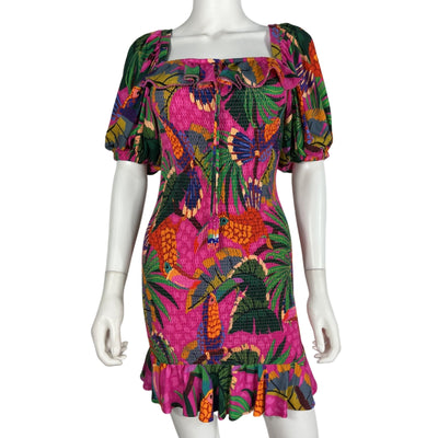 Farm Rio Vibrant Multicolor Painted Toucans Mini Dress Size XS