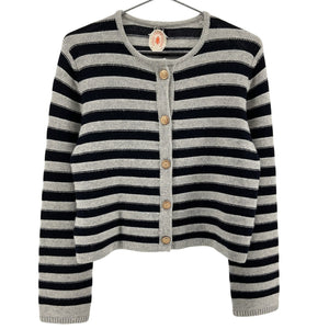 Jardin Des Orangers Striped White Navy Wool Cashmere Cardigan Size L