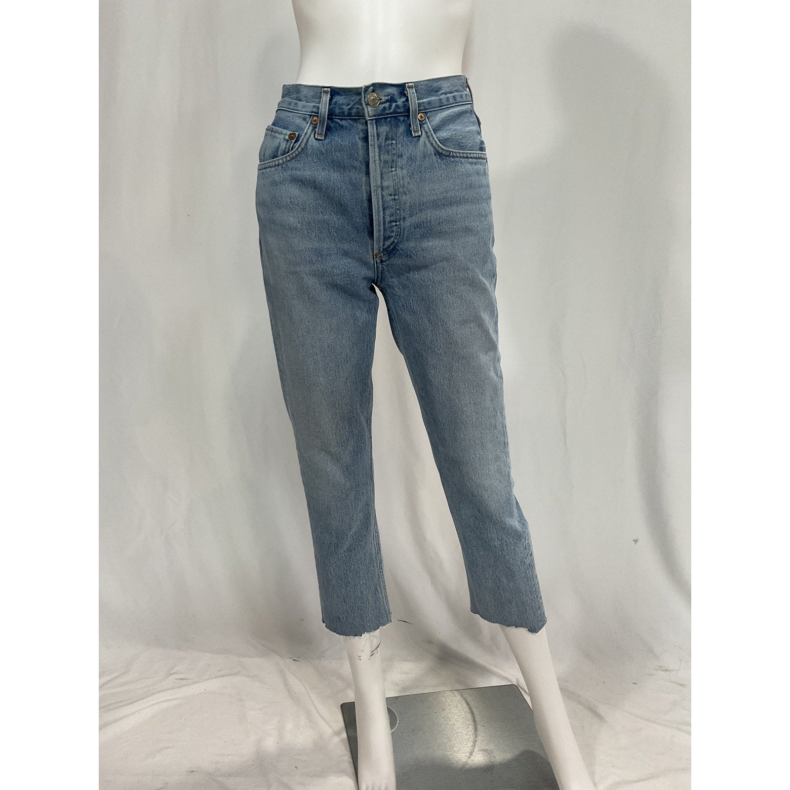 Agolde 'Riley' Blue High Rise Straight Crop Denim Jean Size 24