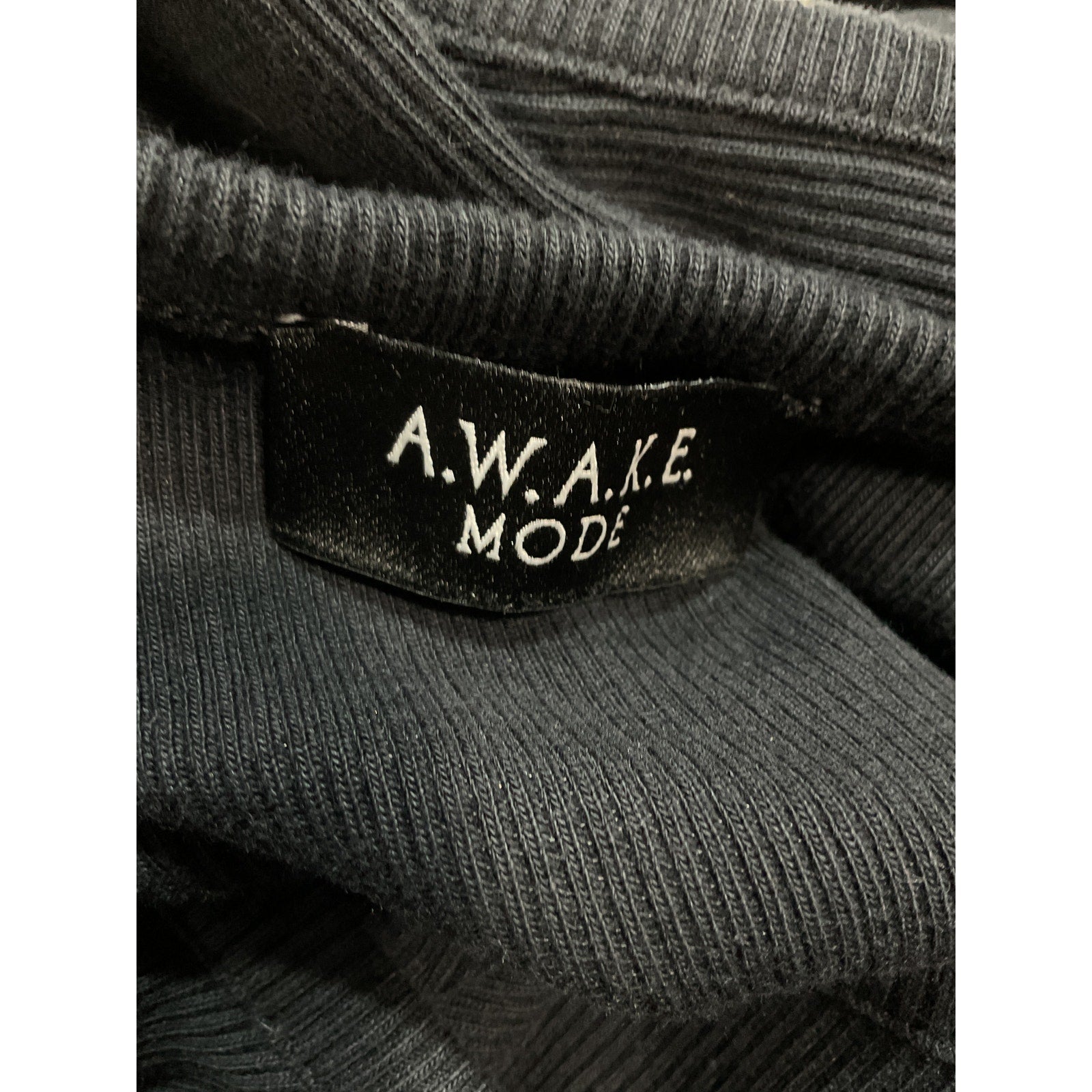 A.W.A.K.E. 'Mode' Black Layered Cutout Ribbed Cotton Blend Long Sleeve Blouse Top Size S