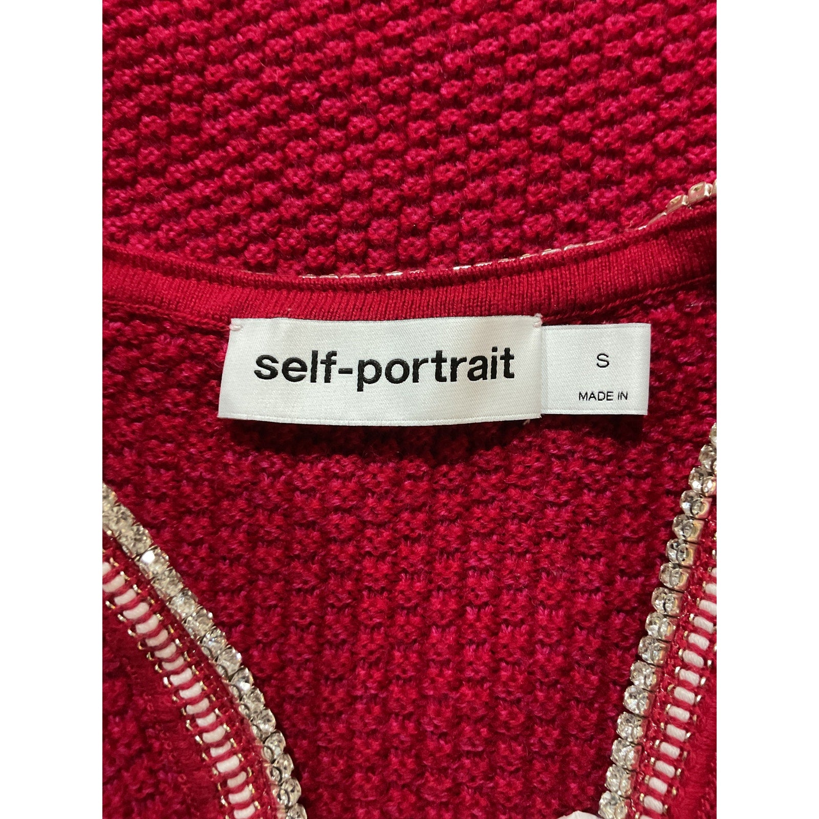 Self-Portrait Crystal-Embellished Red Wool And Cotton-Blend Mini Dress Size S - NWT