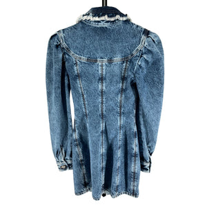 Alessandra Rich Distressed Blue Frayed Collar Mini Dress Size 36 IT / US 0 NWT