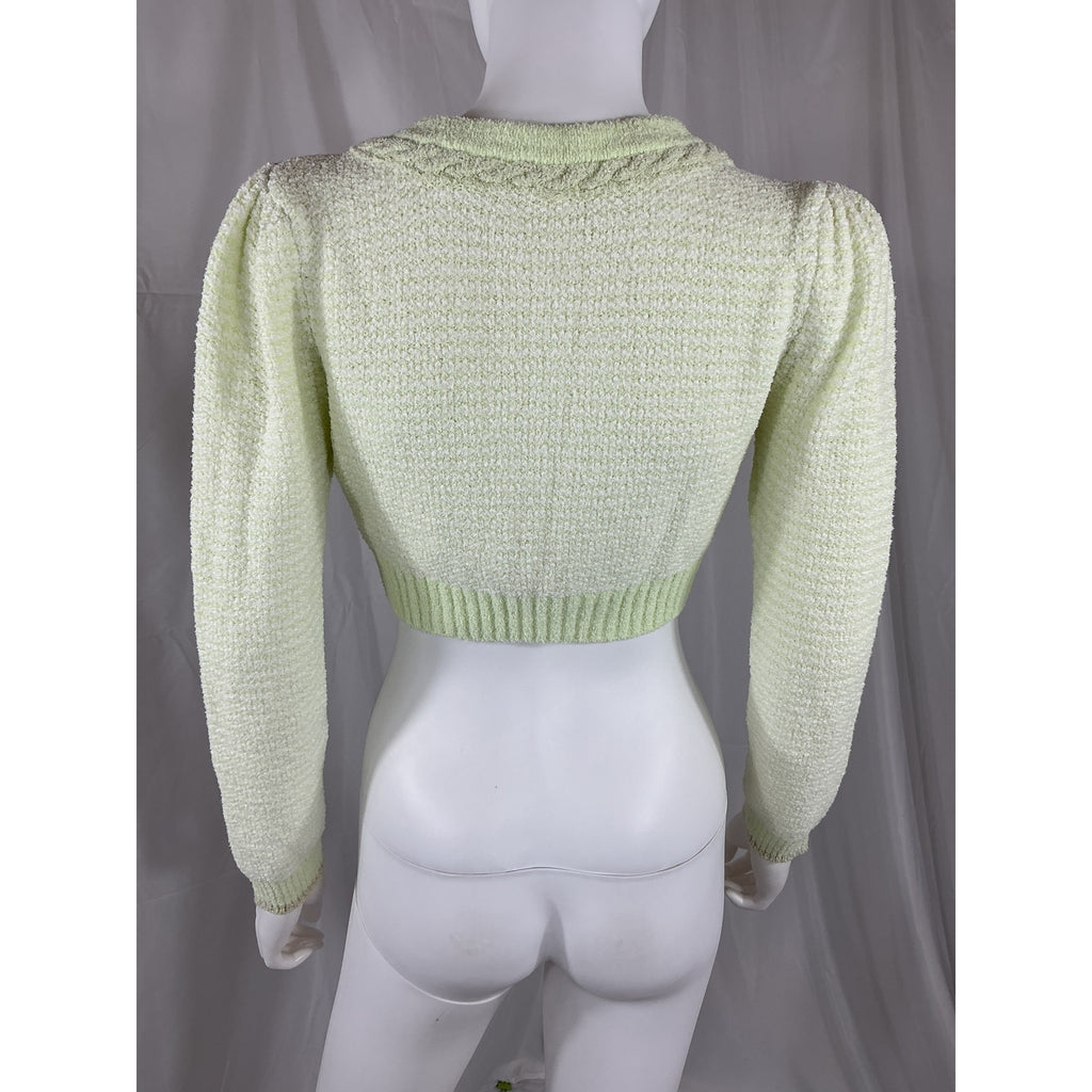 Loveshackfancy 'Twain' Green Cotton Crop Cardigan Size XS