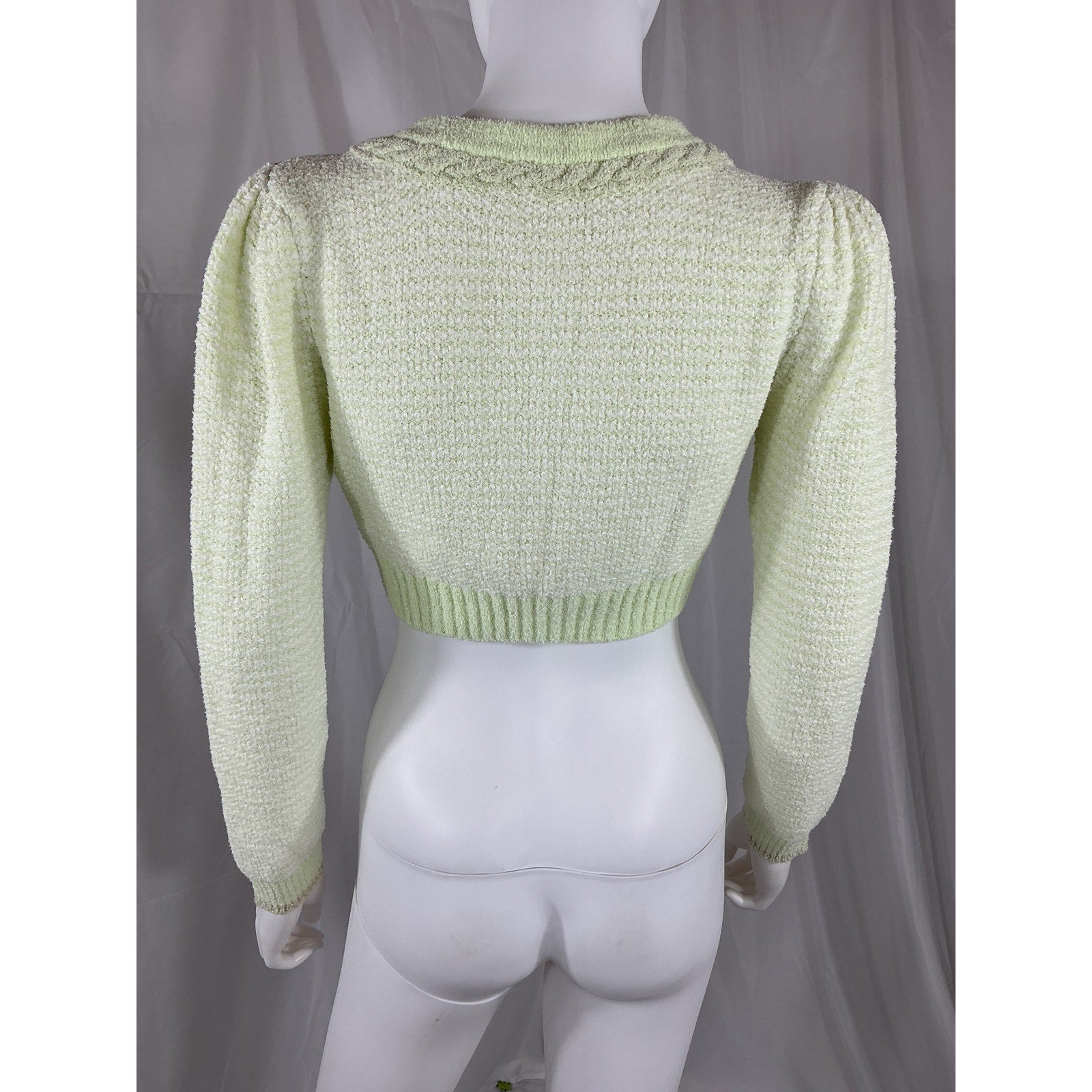 Loveshackfancy 'Twain' Green Cotton Crop Cardigan Size XS