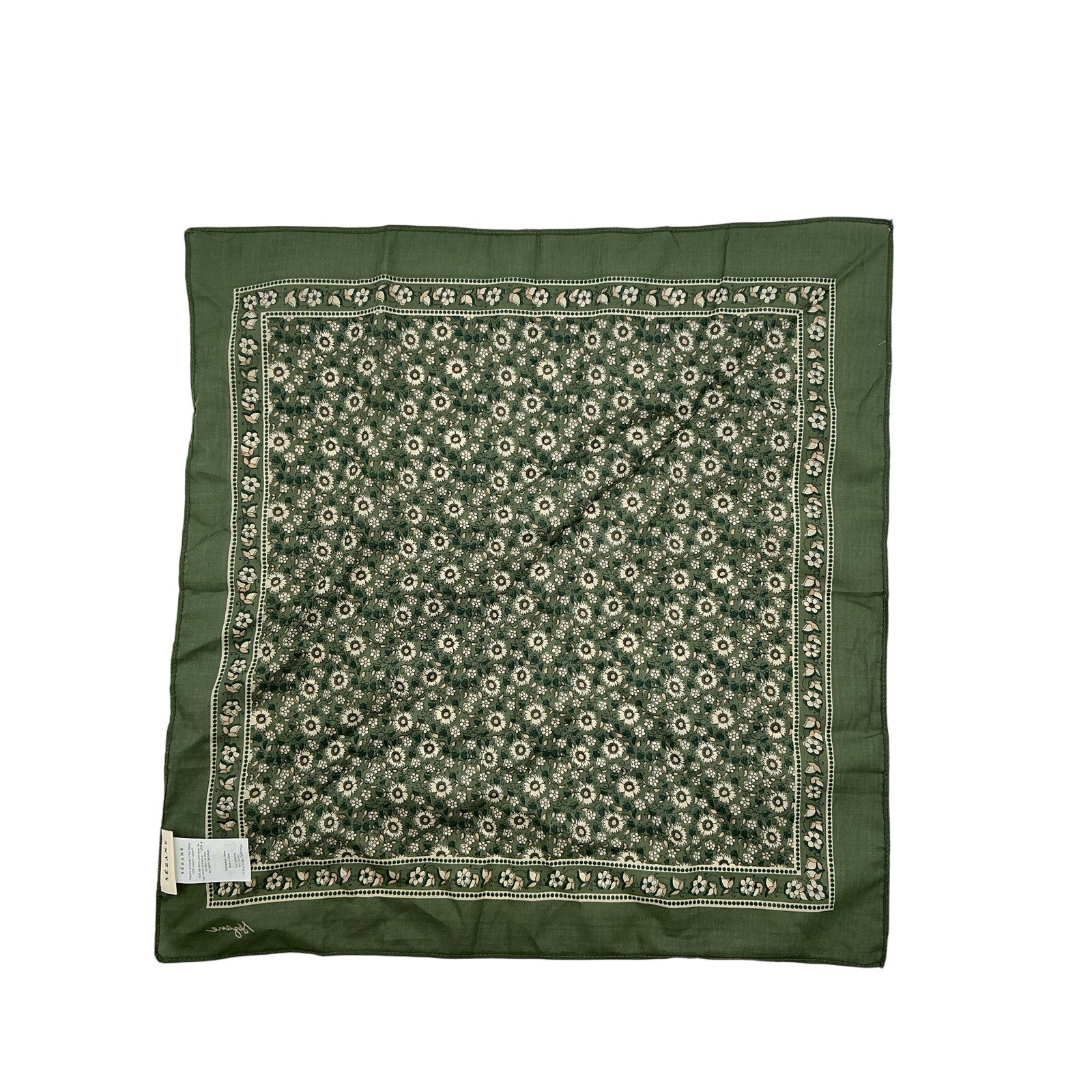 S�zane 'Floral' Green Cotton Scarf Size OS