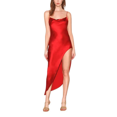 Fleur Du Mal Sleek Red Cowl Neck Slip Dress Size XS