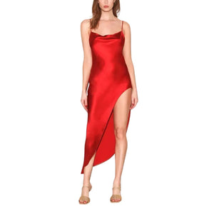Fleur Du Mal Sleek Red Cowl Neck Slip Dress Size XS