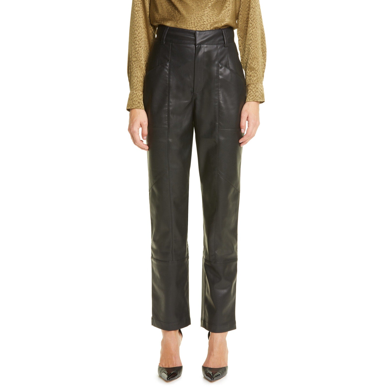 Ronny Kobo 'Katie' Black Faux Leather Crop Pants Size M