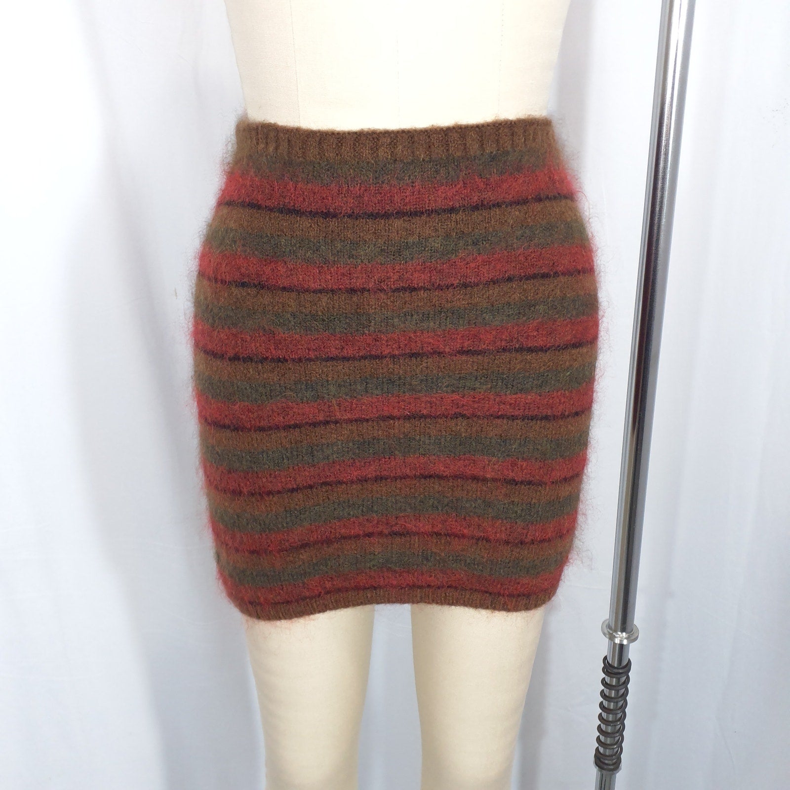 Danielle Guizio 'Striped' Red Mohair Knit Mini Skirt Size S