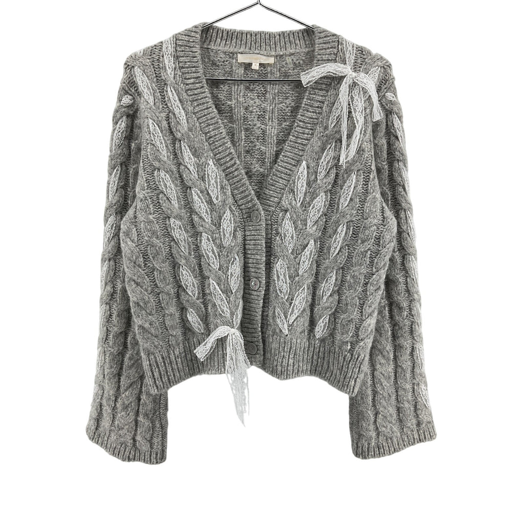 Loveshackfancy 'Louella' Silver Alpaca Cable Knit Cardigan Size XL