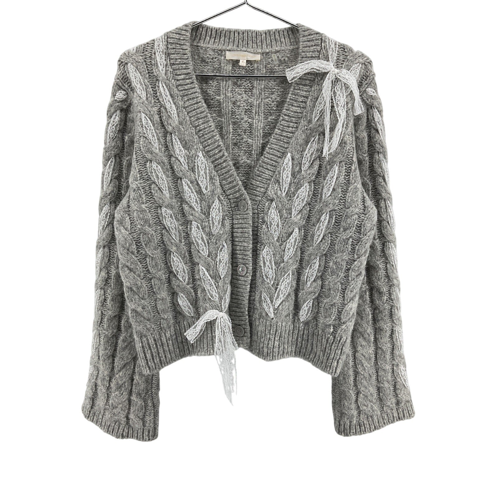 Loveshackfancy 'Louella' Silver Alpaca Cable Knit Cardigan Size XL
