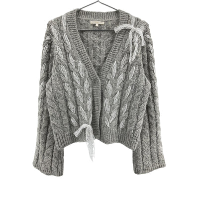 Loveshackfancy 'Louella' Silver Alpaca Cable Knit Cardigan Size XL