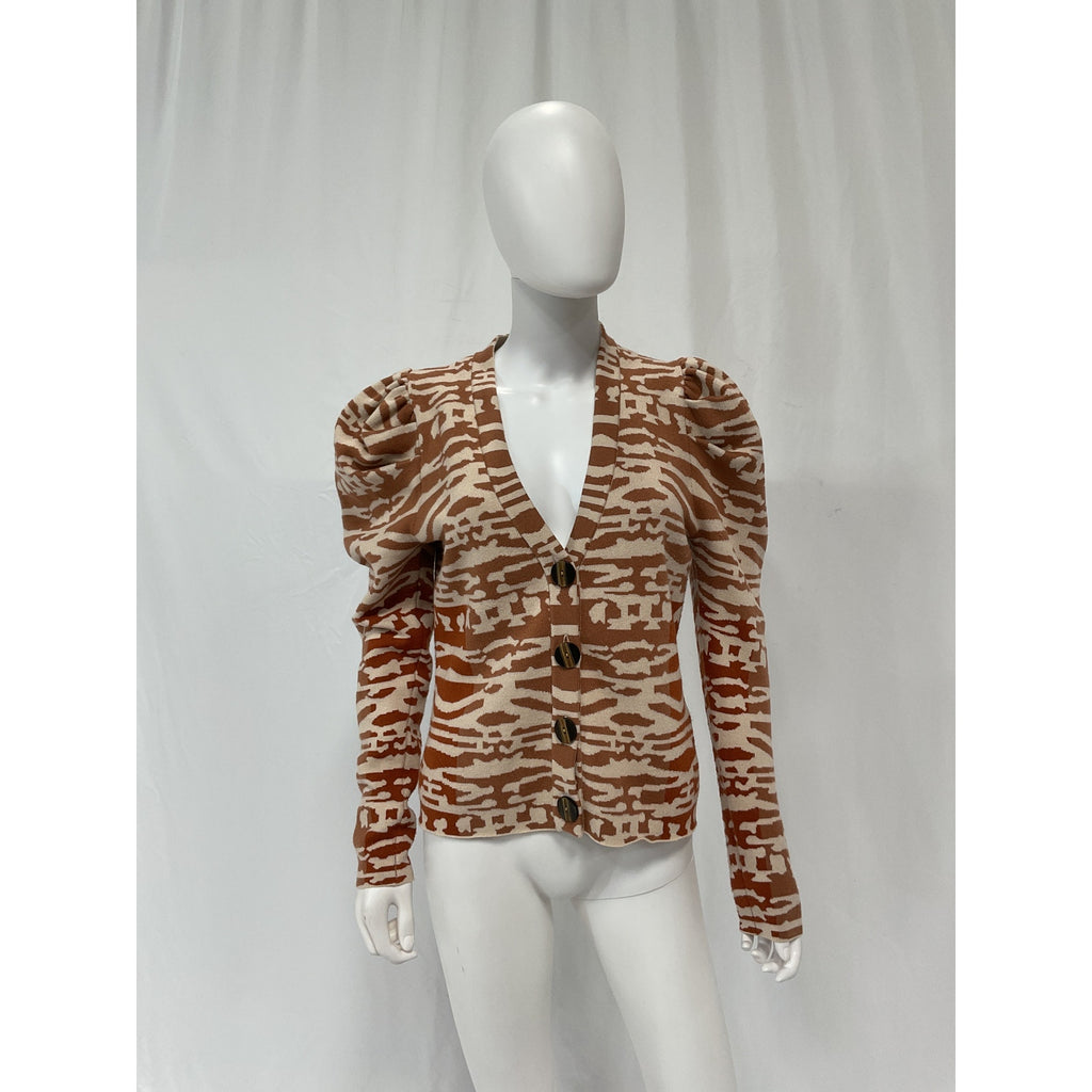 Ulla Johnson 'Rhea' Brown Tiger's Eye Jacquard Cardigan Size S