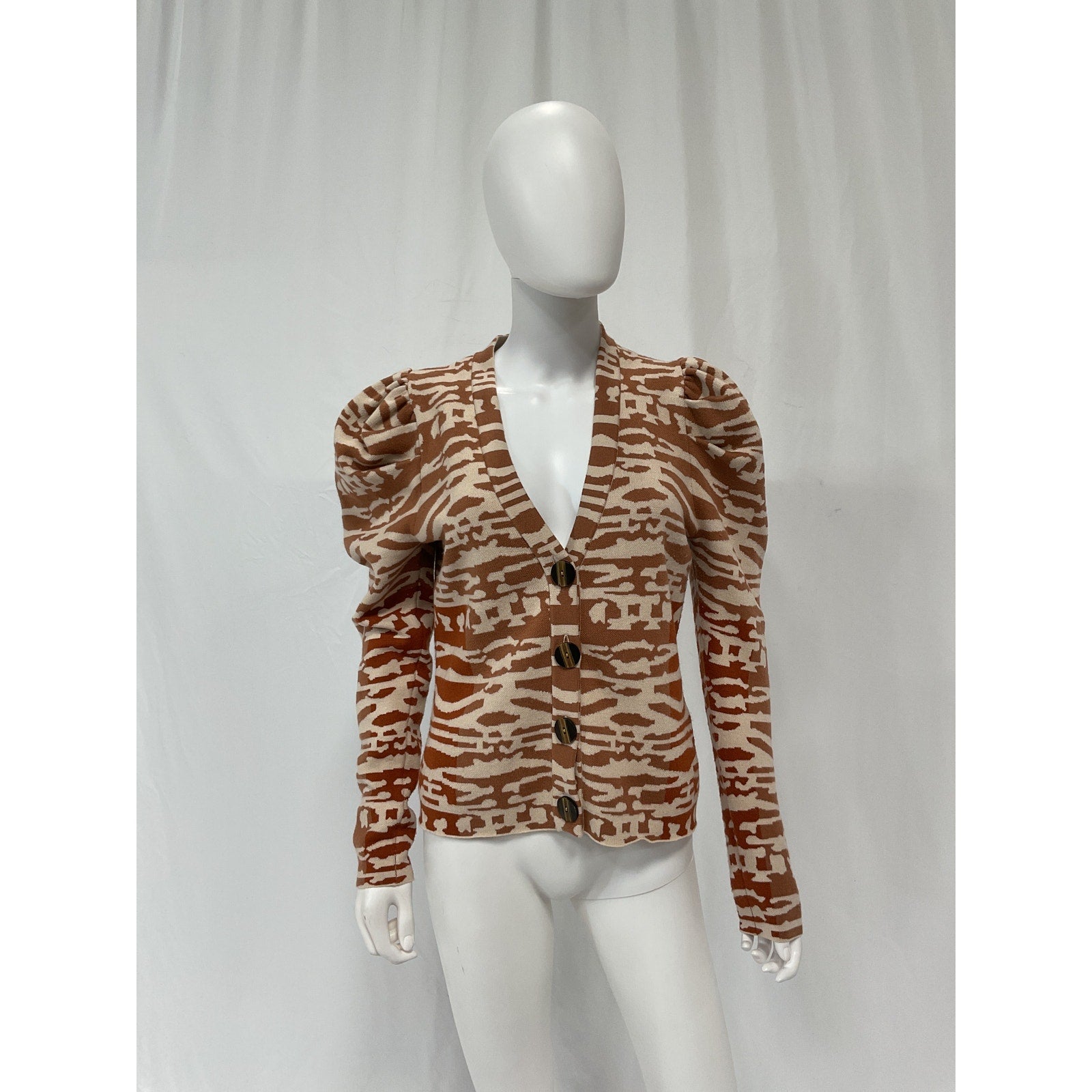 Ulla Johnson 'Rhea' Brown Tiger's Eye Jacquard Cardigan Size S