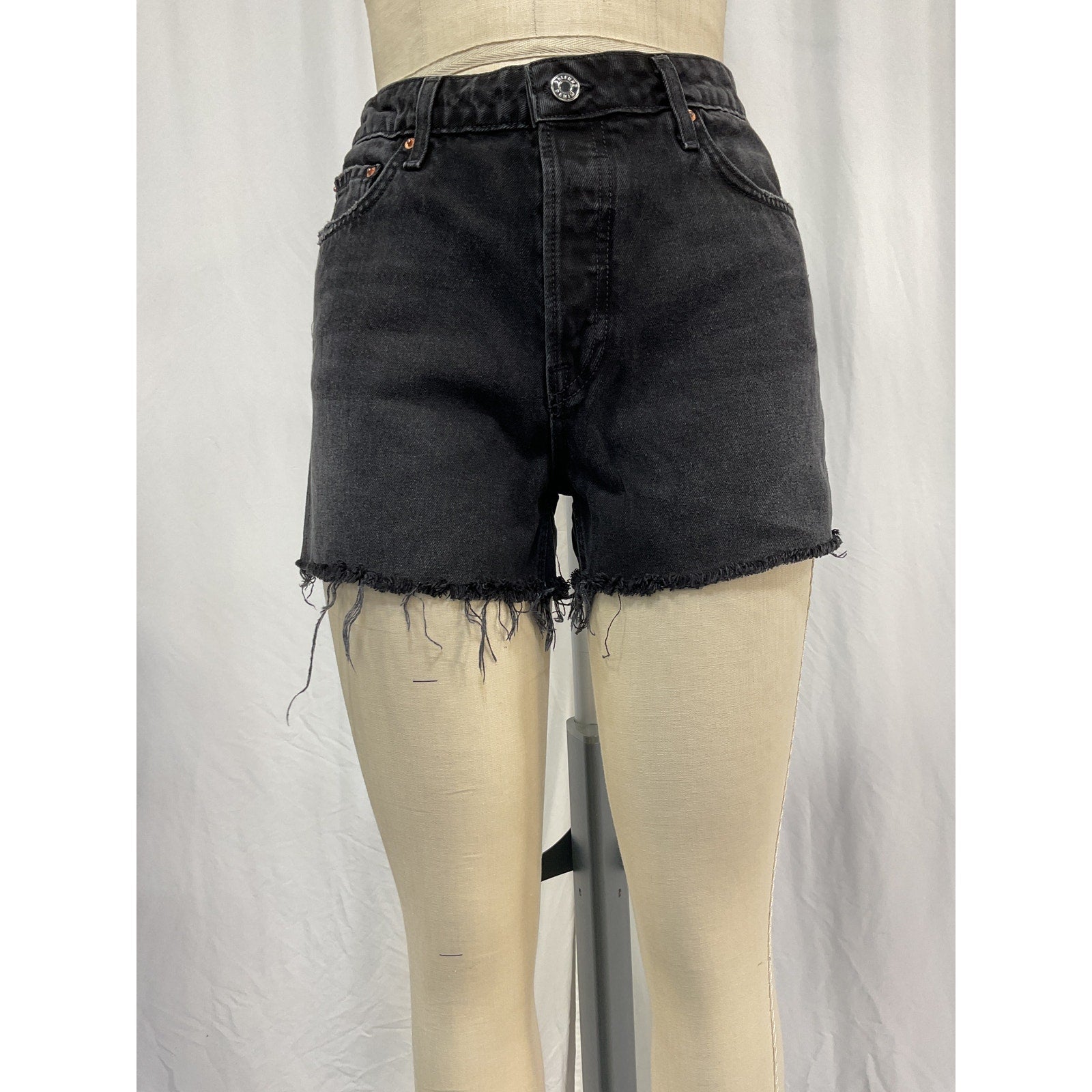 Grlfrnd 'Helena' Black Cotton High Rise Cut Off Short Size 26
