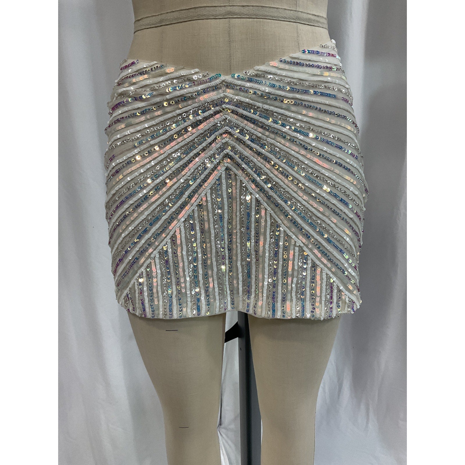 Retrofete 'Matis' White Sequin Embellished Skirt Size M
