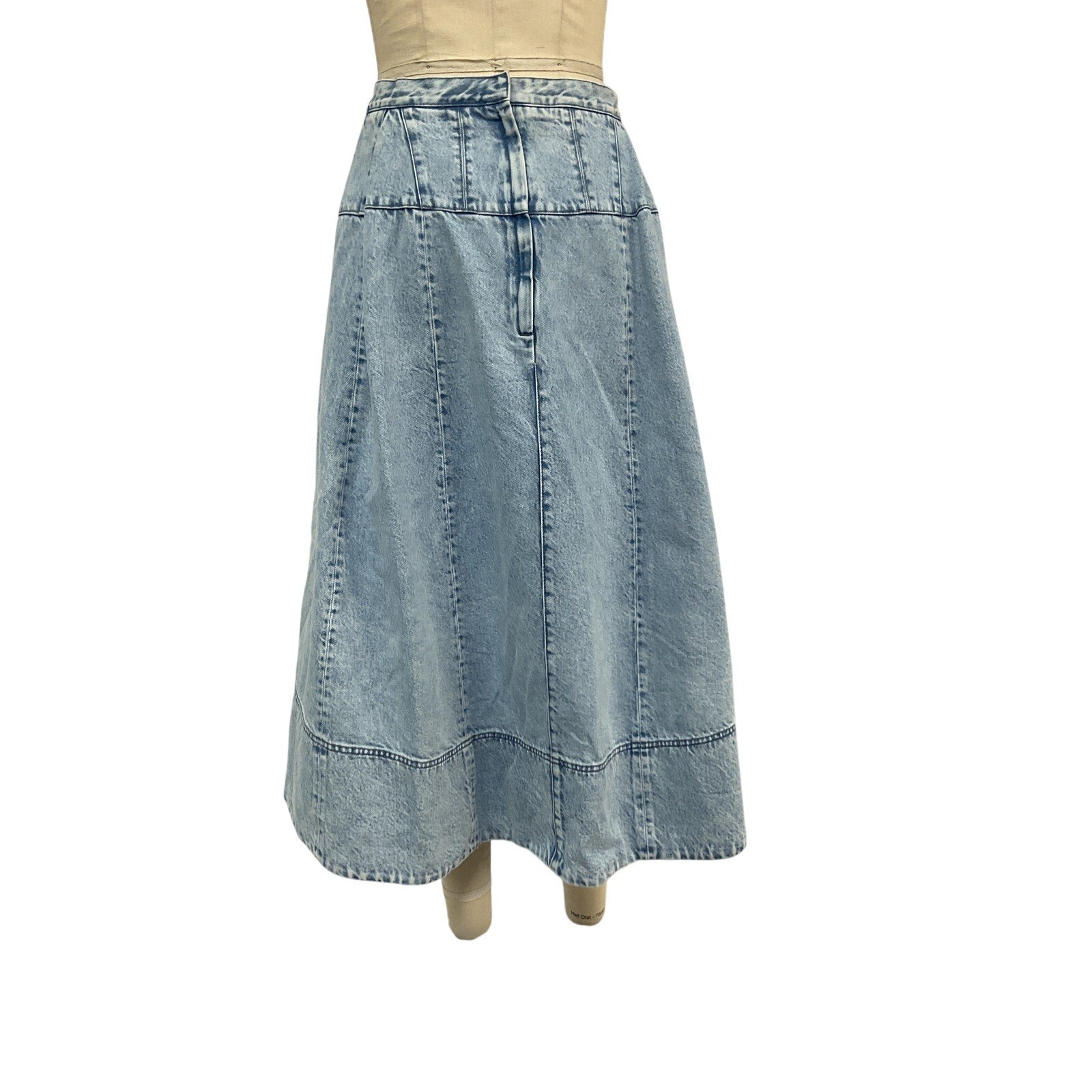 Tibi Acid Iceburg Denim Blue Cotton Sculpted Skirt Size 12