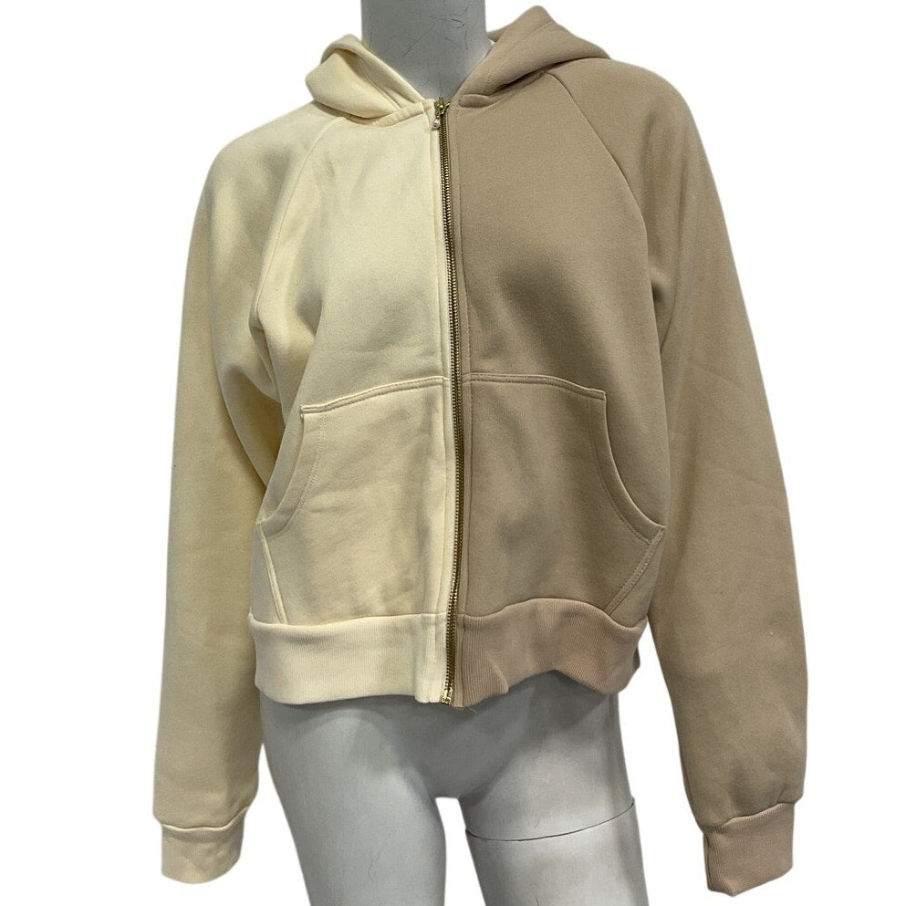 Donni Colorblock Creme Stone Eco Fleece Duo Hoodie Size M