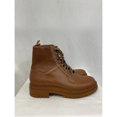 Gianvito Rossi 'Martis 20 ' Brown Leather Ribbed-Detail Combat Boots Size 40